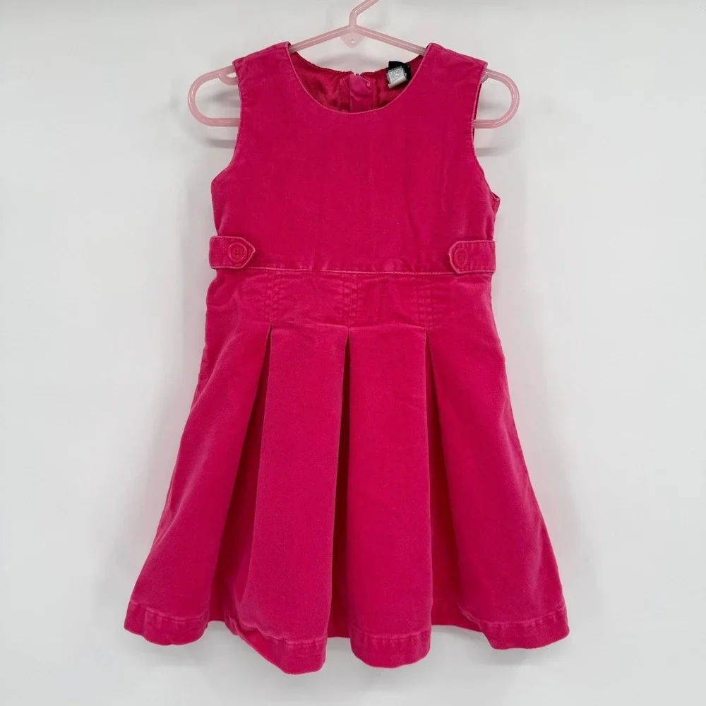 VTG Baby Gap Hot Pink Sleeveless Faux Suede Pleated Dress‎ Size 2T